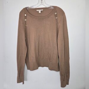 Michael Kors Camel Button Shoulder Sweater XL | Gold Logo Buttons Lightweight